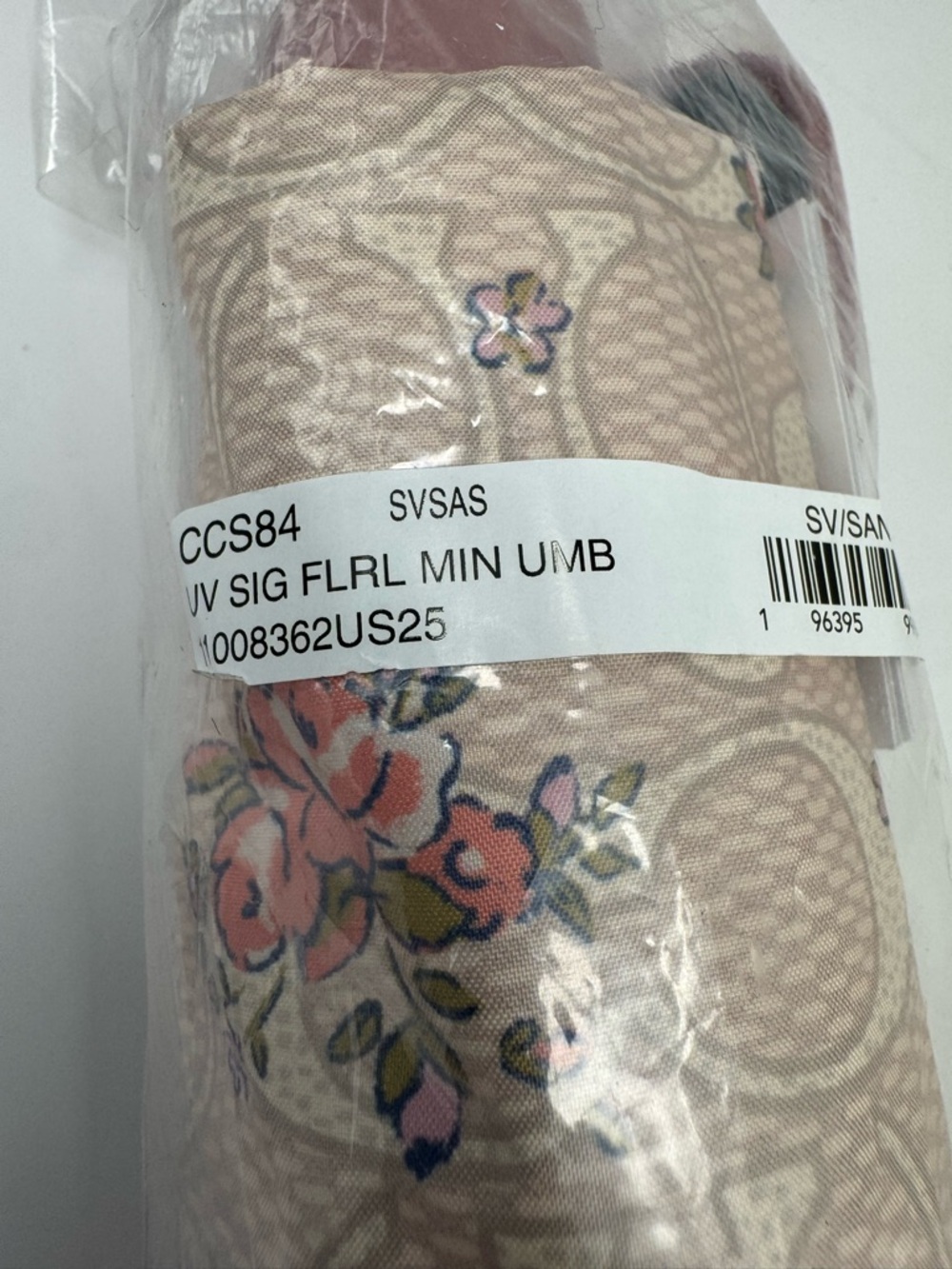 Coach Floral Beige and Dusty Rose Compact Umbrella - Picture 3 of 3